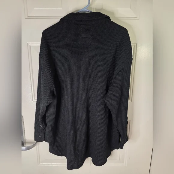 Aerie Black Lumberjane Oversized Button Up Waffle Shirr Size Small - Picture 5 of 5
